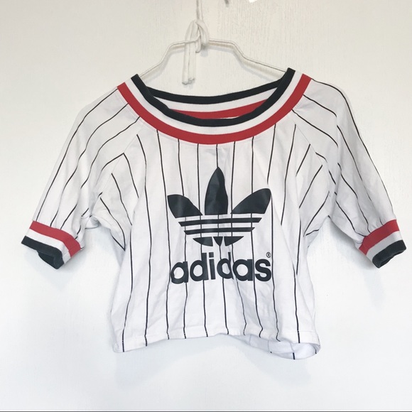 adidas Tops - Adidas striped logo print crop top
